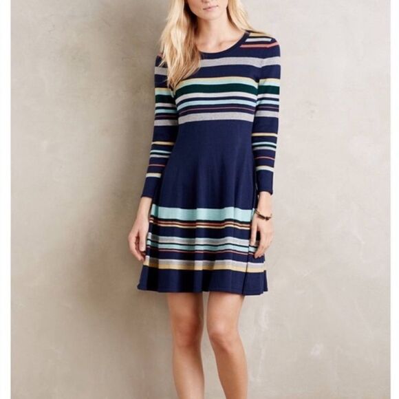 Anthropologie Moth Luca Striped Knit Fit & Flare Dress size small - Picture 1 of 6
